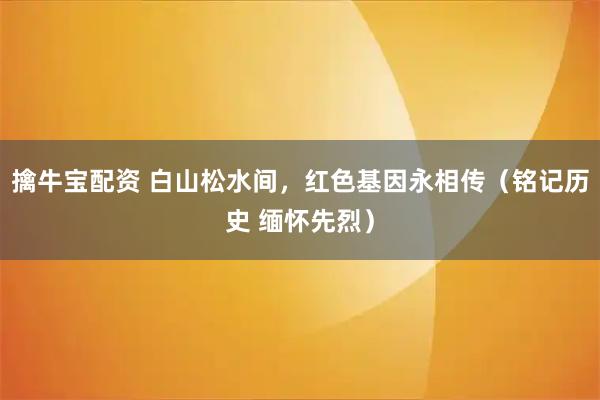 擒牛宝配资 白山松水间，红色基因永相传（铭记历史 缅怀先烈）
